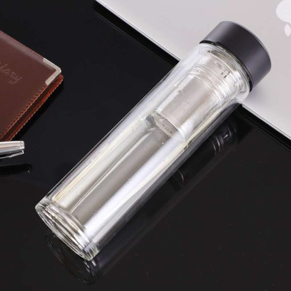 Double wall glass water infuser smart temperature measuring bottle