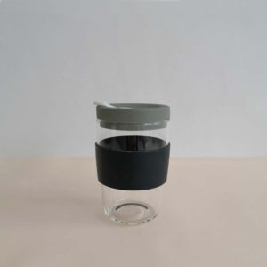 Glass travel mug eco-friendly reusable coffee cup with resistant cork band 10oz