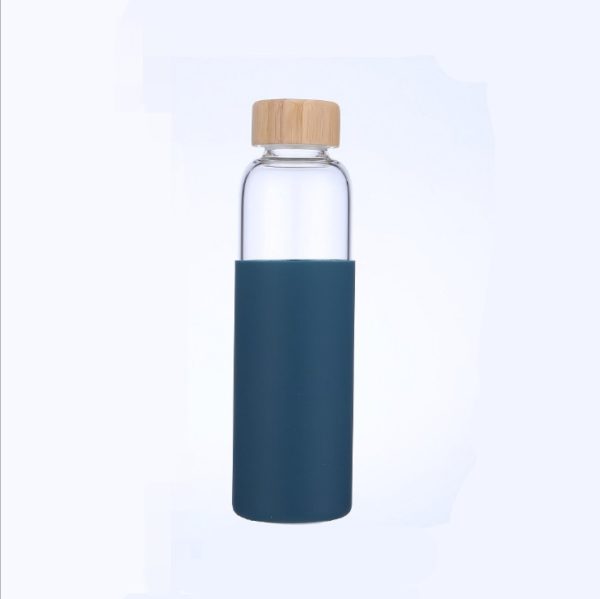 High borosilicate glass wood printing lid water bottle with silicone sleeve